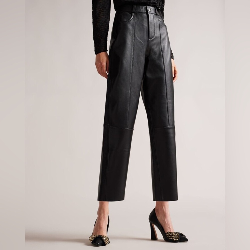 Ted Baker Black Real Leather Barrel Trousers